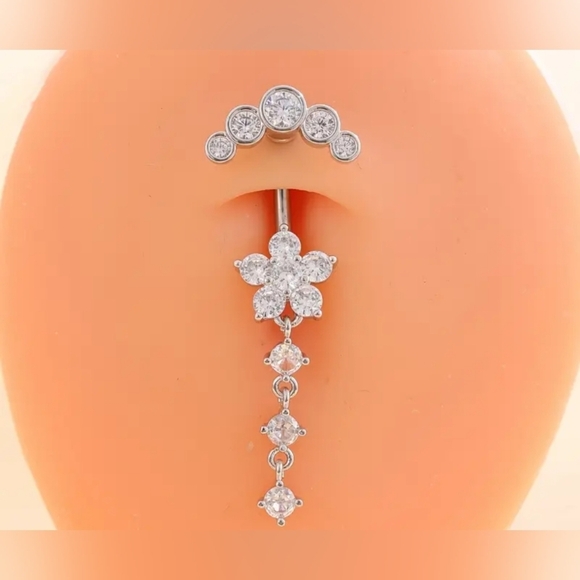 2 For 25$ New! Elegant Silver Floral Belly Rings! - Picture 2 of 4